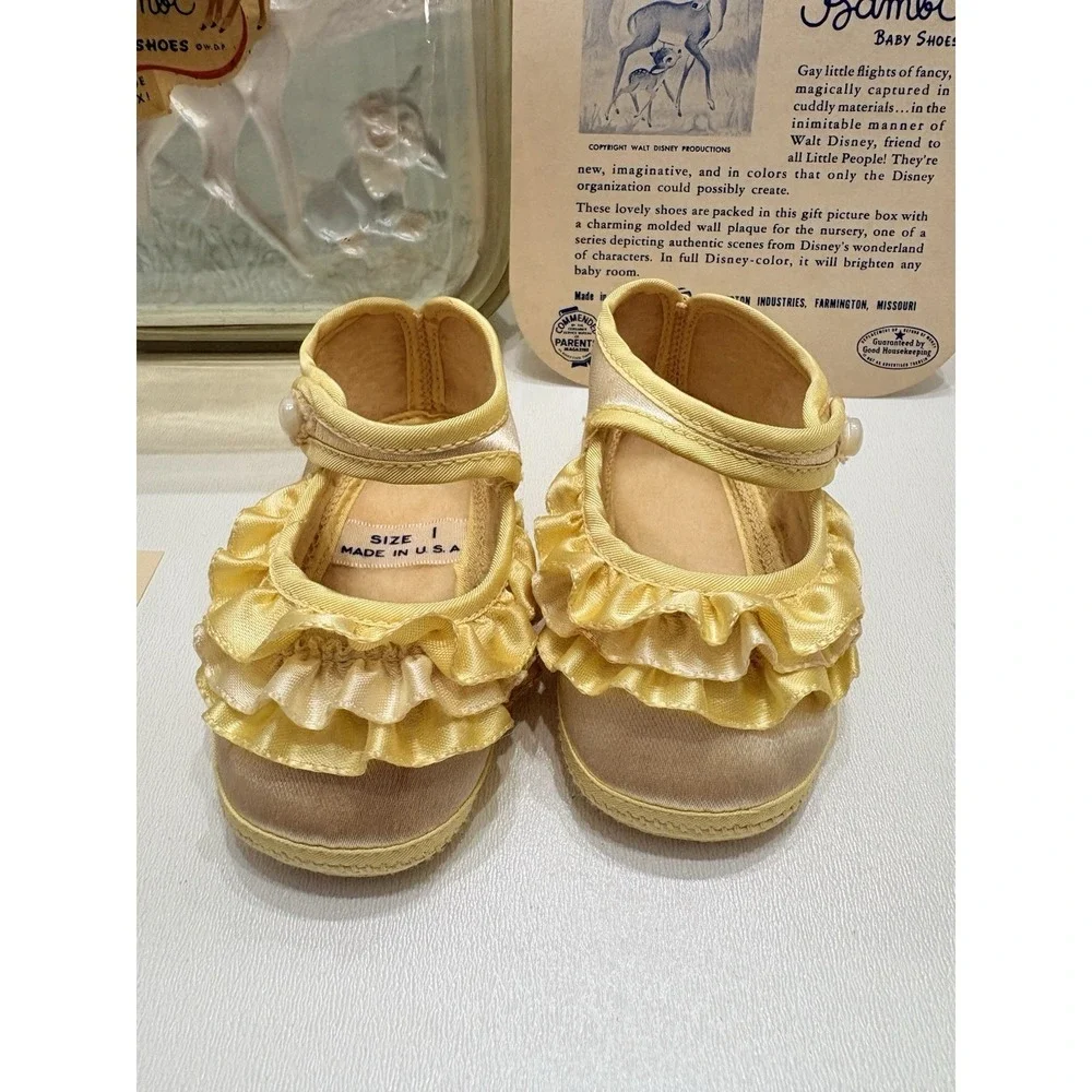 Vintage Walt Disney Bambi‎ Mrs. Day's Ideal Baby Shoes Satin Ribbon Sz 1